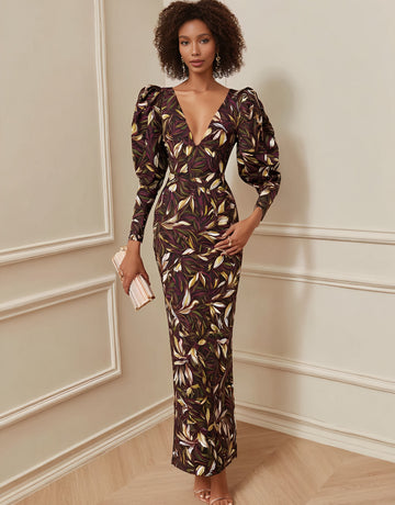 Autumn Tight Fit Wrap Dress Mid-Length V-Neck Lamb Sleeve Casual Style Women's Dress Fashionable Elegant Gown