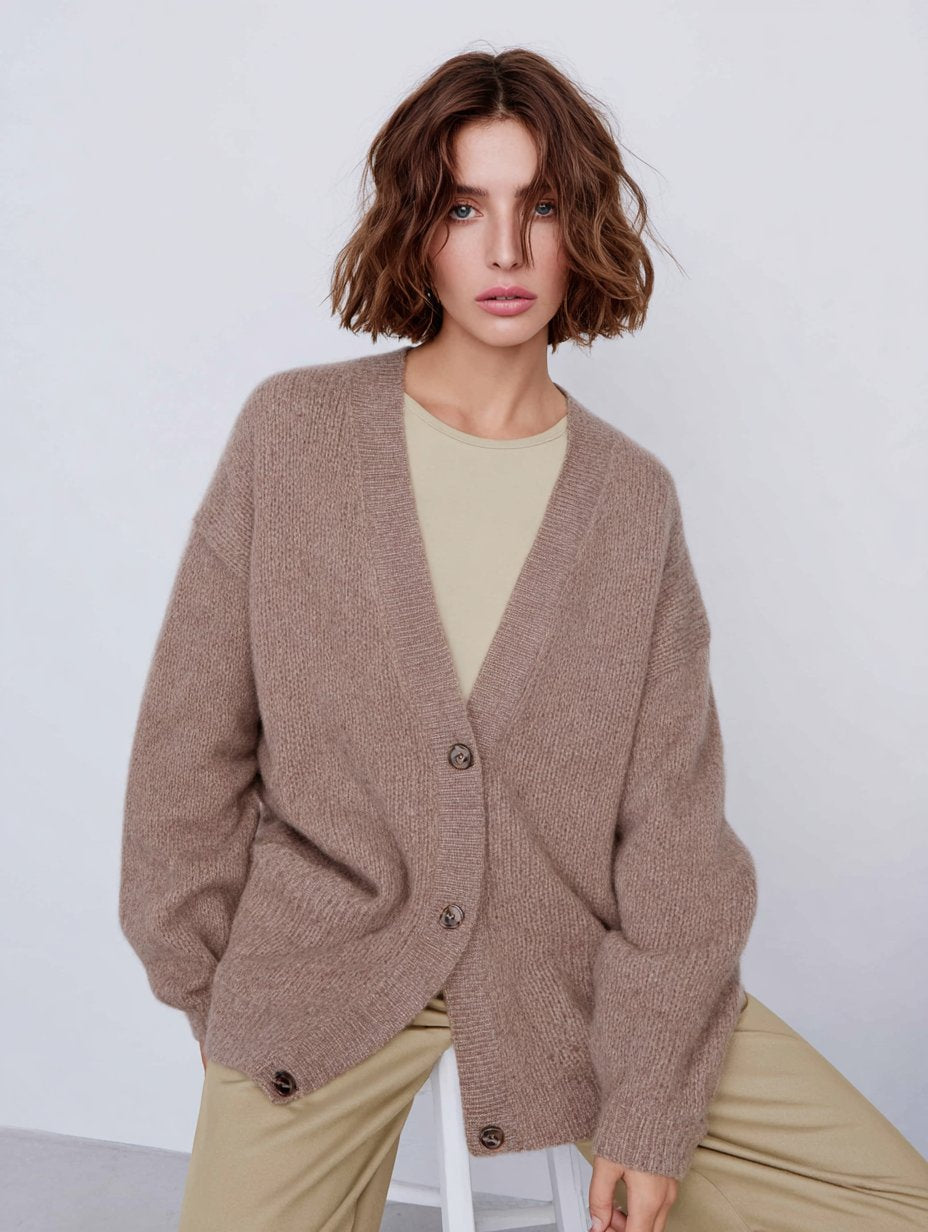 Loose Long Sleeve V-Neck Cardigan Casual Style Regular Length Women's Open-Shirt Fashion Autumn Wear