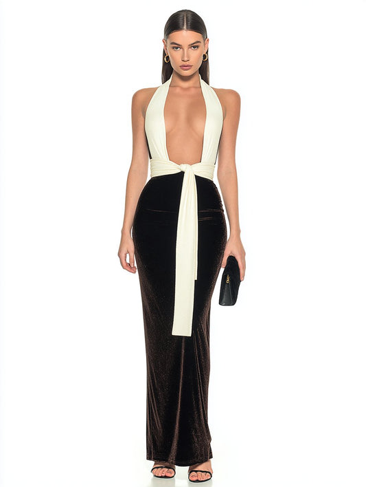 Autumn Winter Tight Fit Party Dress Long Skirt Hanging Neckline Strap Style Women's Fashion Clothing