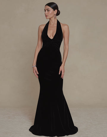 Casual Autumn Dress Floor-Length A-Line Skirt Style Sleeveless Hanging Collar Neckline Tight-Fit Women's Fashion Dress