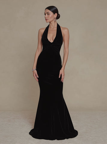 Casual Autumn Dress Floor-Length A-Line Skirt Style Sleeveless Hanging Collar Neckline Tight-Fit Women's Fashion Dress