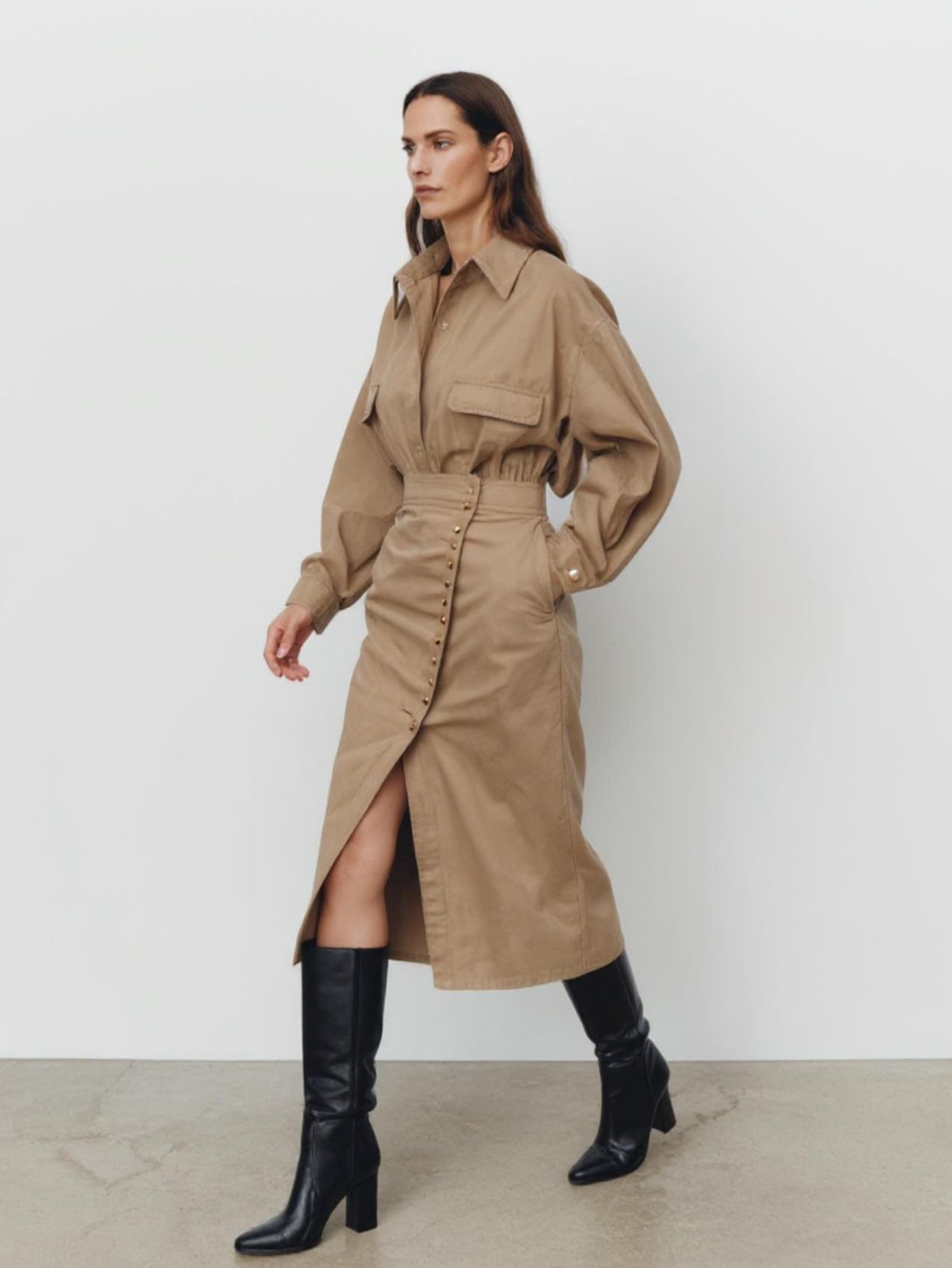 Women's Skirts Autumn Winter Fashion Solid Color Button Front Fitting Slim Office Lady Skirts