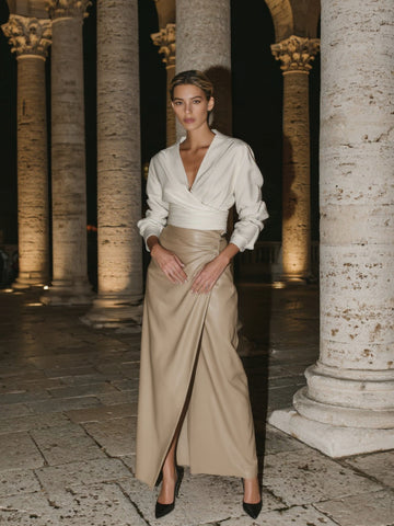 Women's Autumn Skirts Fashion High Street Natural Waist Folds High Waist Midi Long High Street Skirts