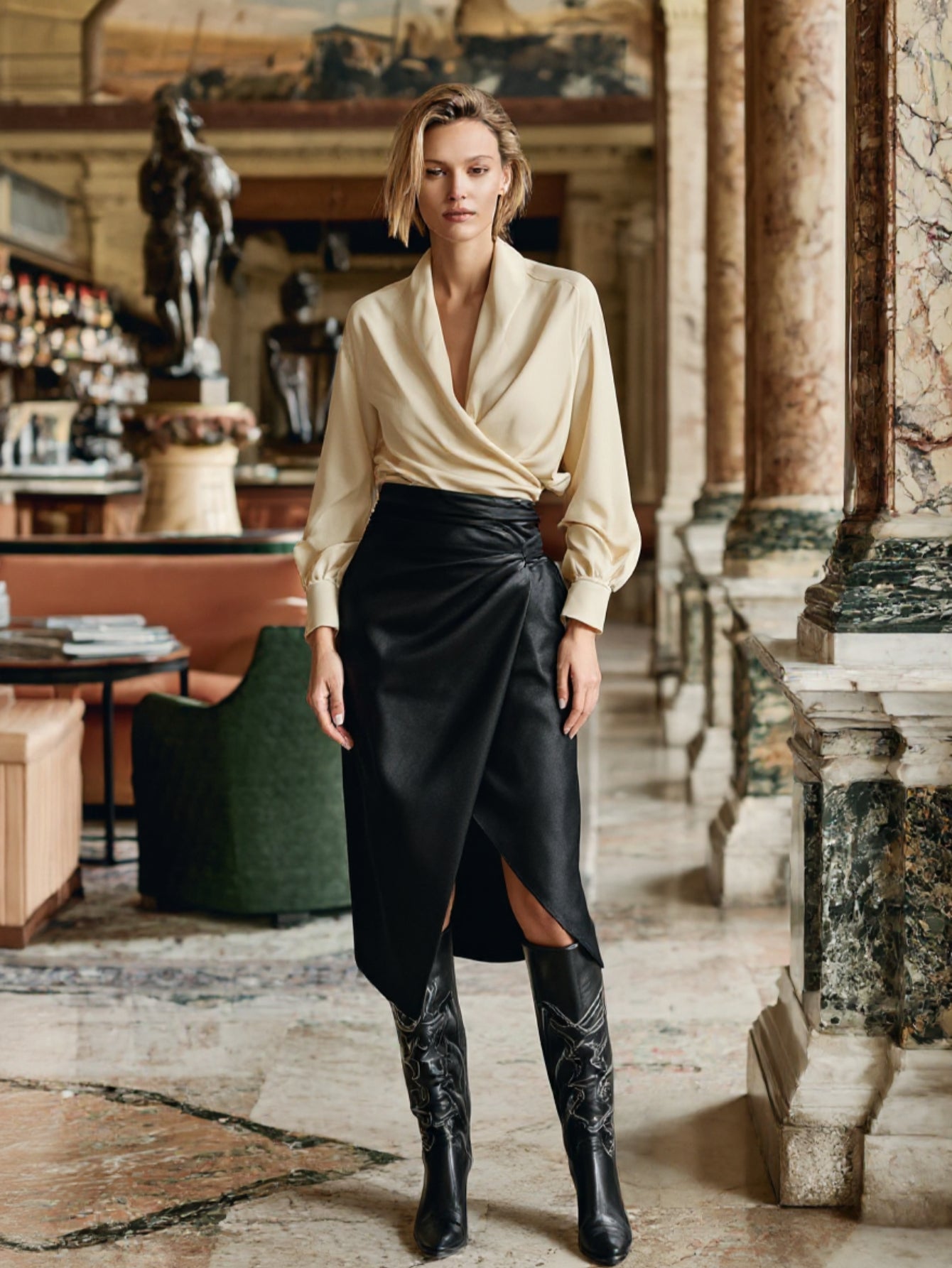 Autumn Shirts 2025 Women's Daily Plain Long Lantern Sleeve V-Neck Draped Office Lady Shirts