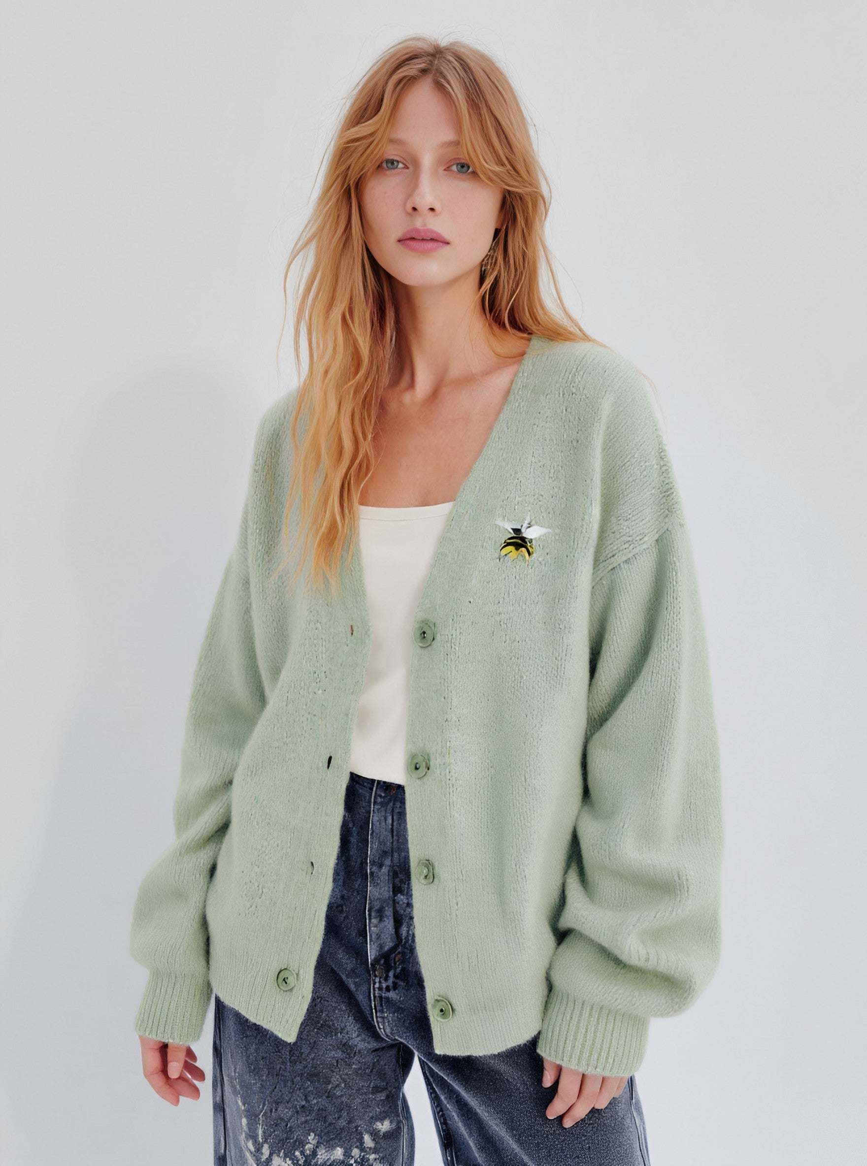 Winter Cardigan Loose Fit Long Sleeve Straight Tube Sleeve Casual Style Regular Length Women's Open-Shirt