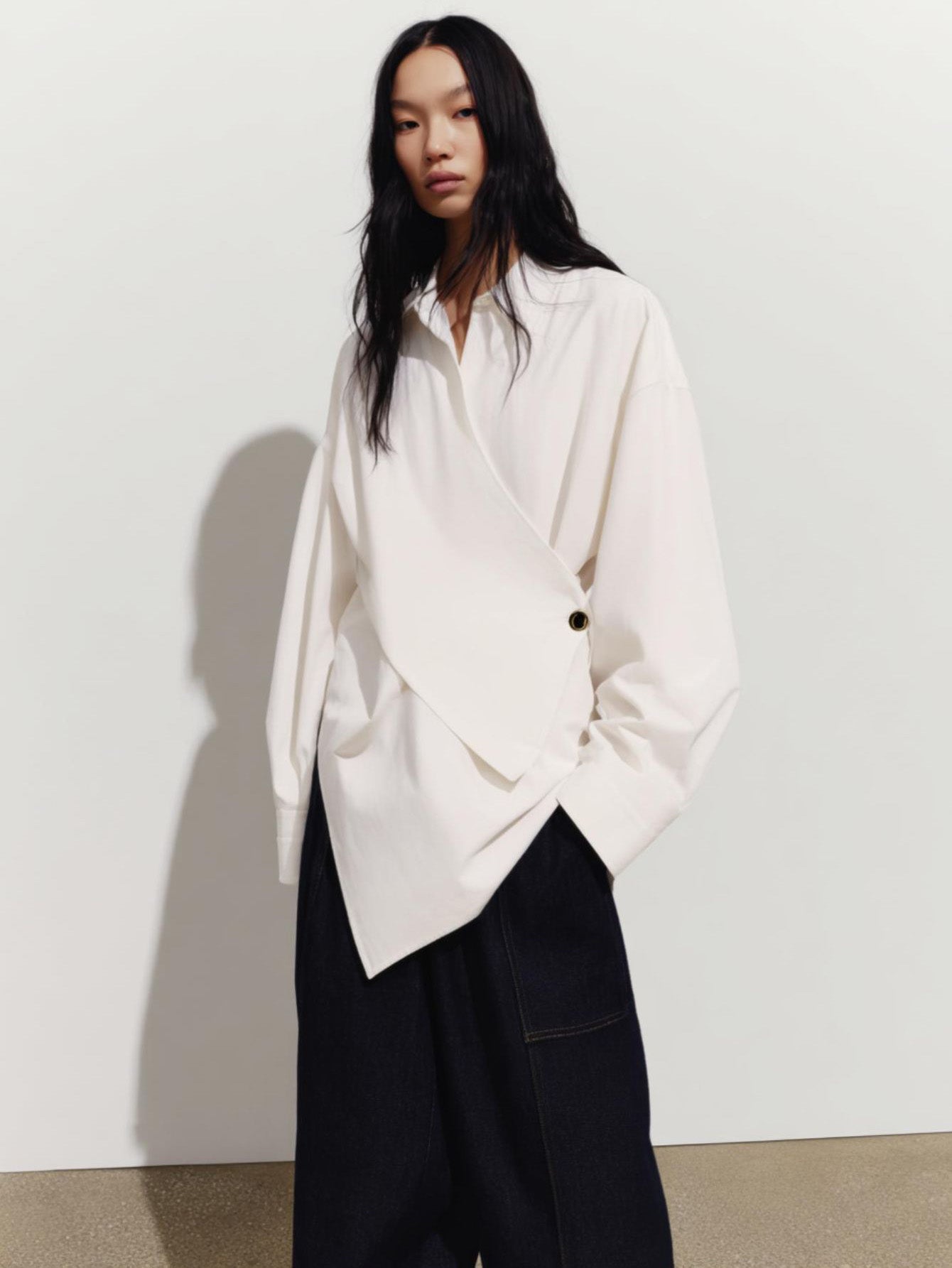 Women's Autumn Winter 2025 Shirts Daily Fashion Plain Long Sleeve Lapel Knot Regular Fit Layered Shirts