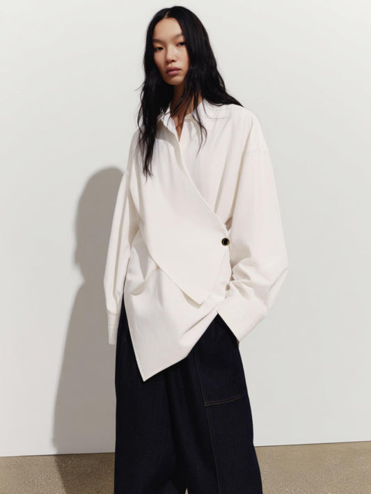 Women's Autumn Winter 2025 Shirts Daily Fashion Plain Long Sleeve Lapel Knot Regular Fit Layered Shirts