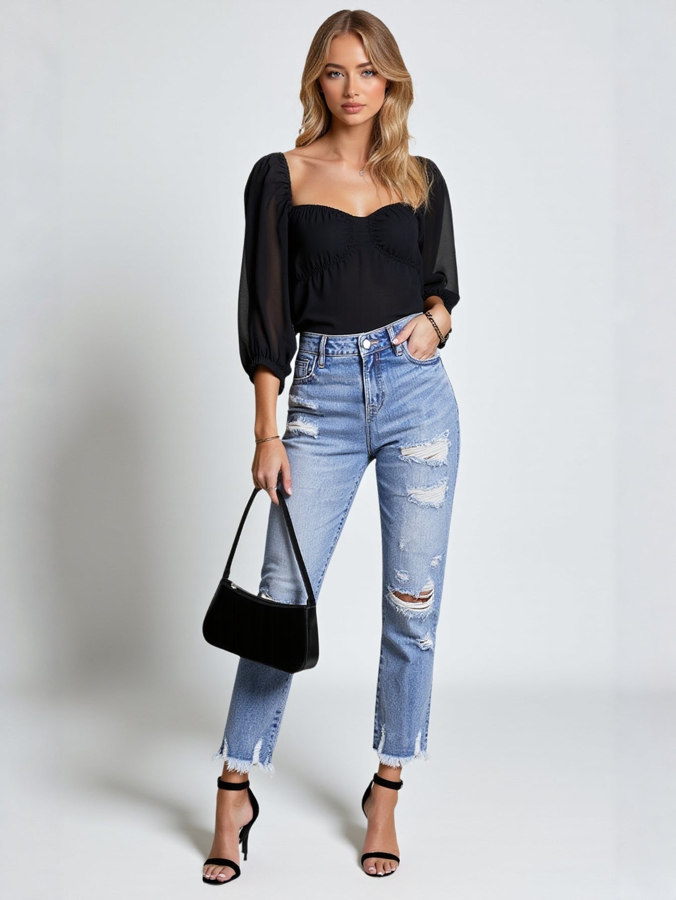 Women's Slim Fit Jeans Straight Pants Burr Hole Detail Fashion Natural Waist Ankle Straight Daily Pants