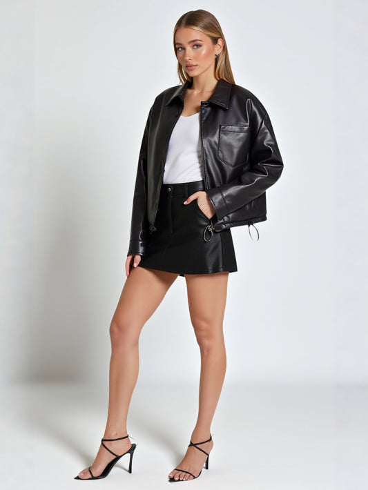 Women's Imitation Leather Jacket Street Fashion All-match Cotton-Padded Coat Autumn Winter New European American Style