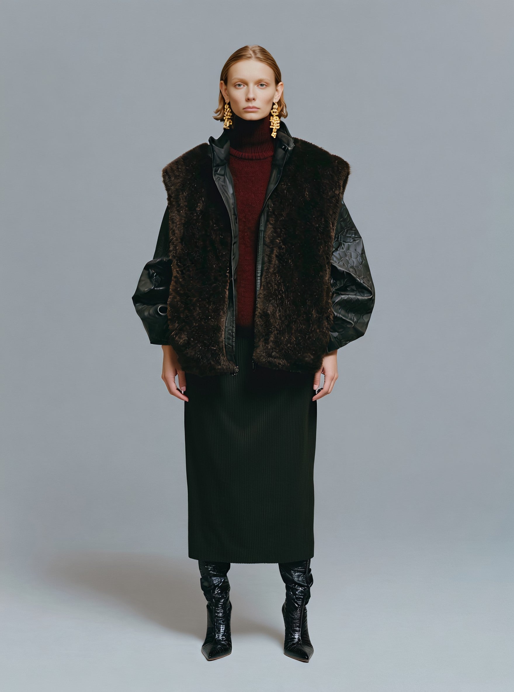 Fur One Winter Clothes Casual Style Women's Leather Jacket Fur Collar Biker Coat Warmth And Fashion Combined