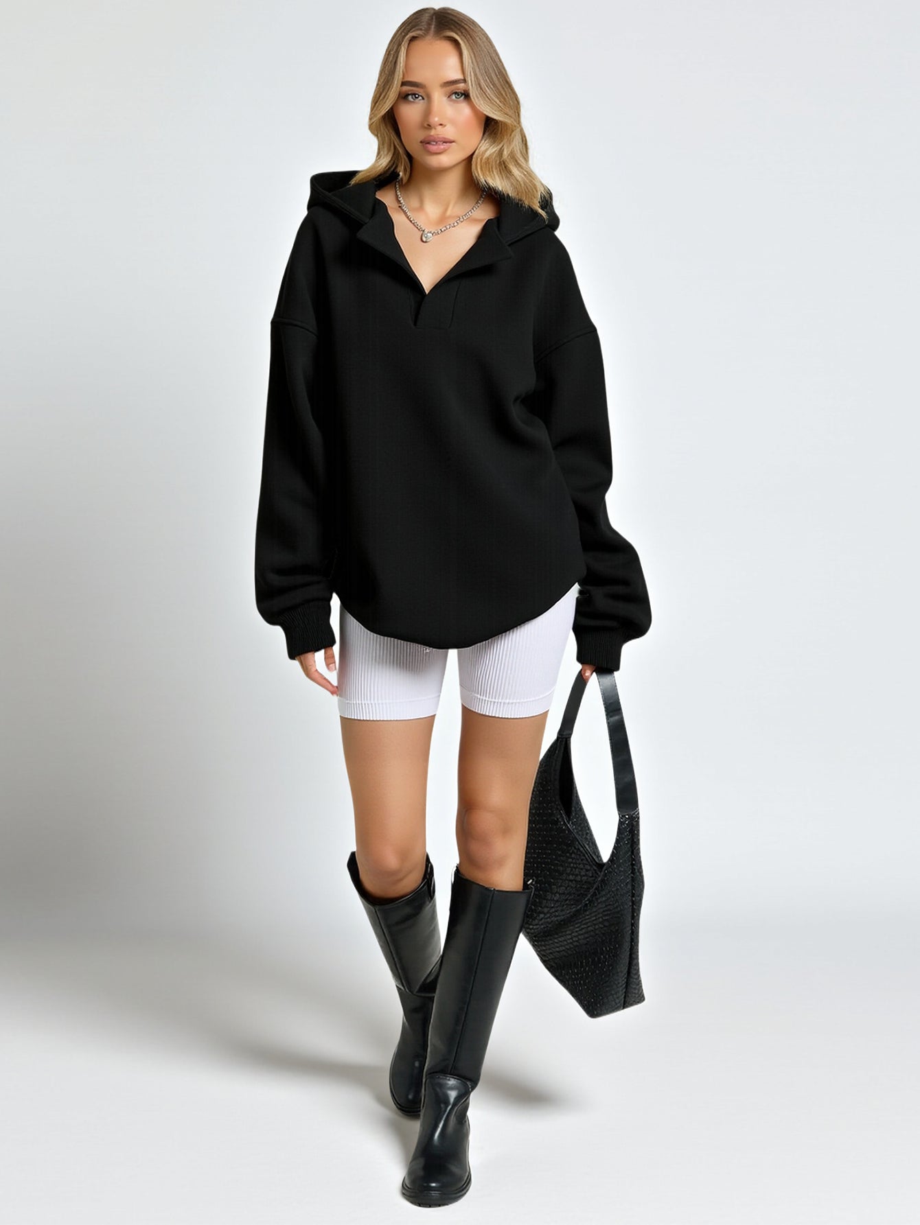 Autumn Hoodies 2025 Women's Casual Simple Plain Long Sleeve Hooded Loose Fit Daily Basic Hoodies