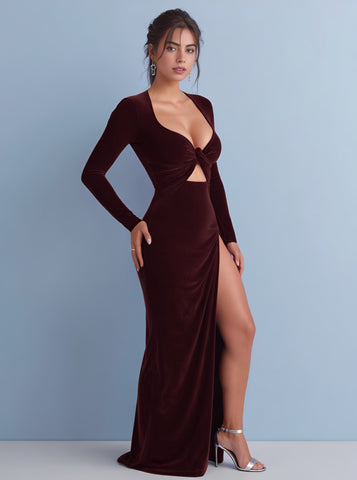 Autumn Tight Fit Wrap Dress Mid-Length Straight Sleeve Square Collar Party Style Women's Dress Skirt Type Bodycon Gown