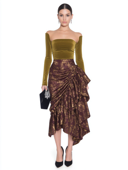 Fashionable Mid-Length Straight-Sleeve Dress Summer Autumn Asymmetric Skirt Design Close-Fitting Women's Clothing