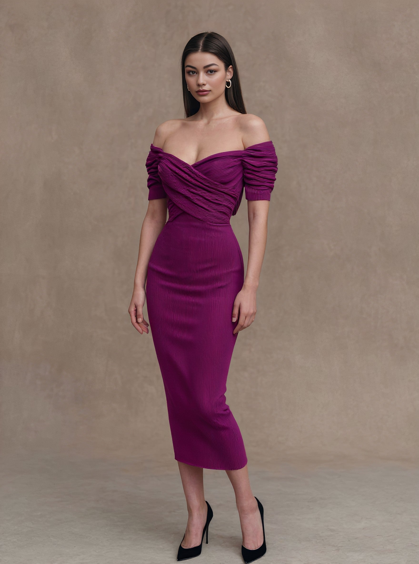 Autumn Tight Fit Wrap Dress Casual Style Shoulder Exposure One-Shoulder Neckline Mid-Length Skirt For Women