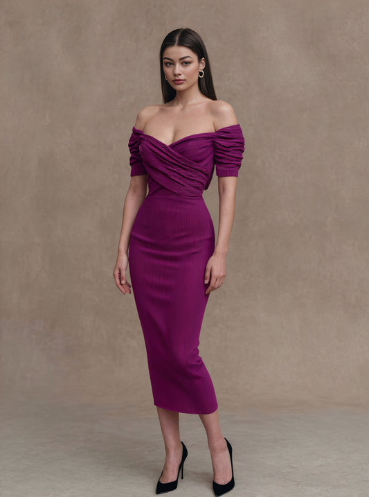 Autumn Tight Fit Wrap Dress Casual Style Shoulder Exposure One-Shoulder Neckline Mid-Length Skirt For Women