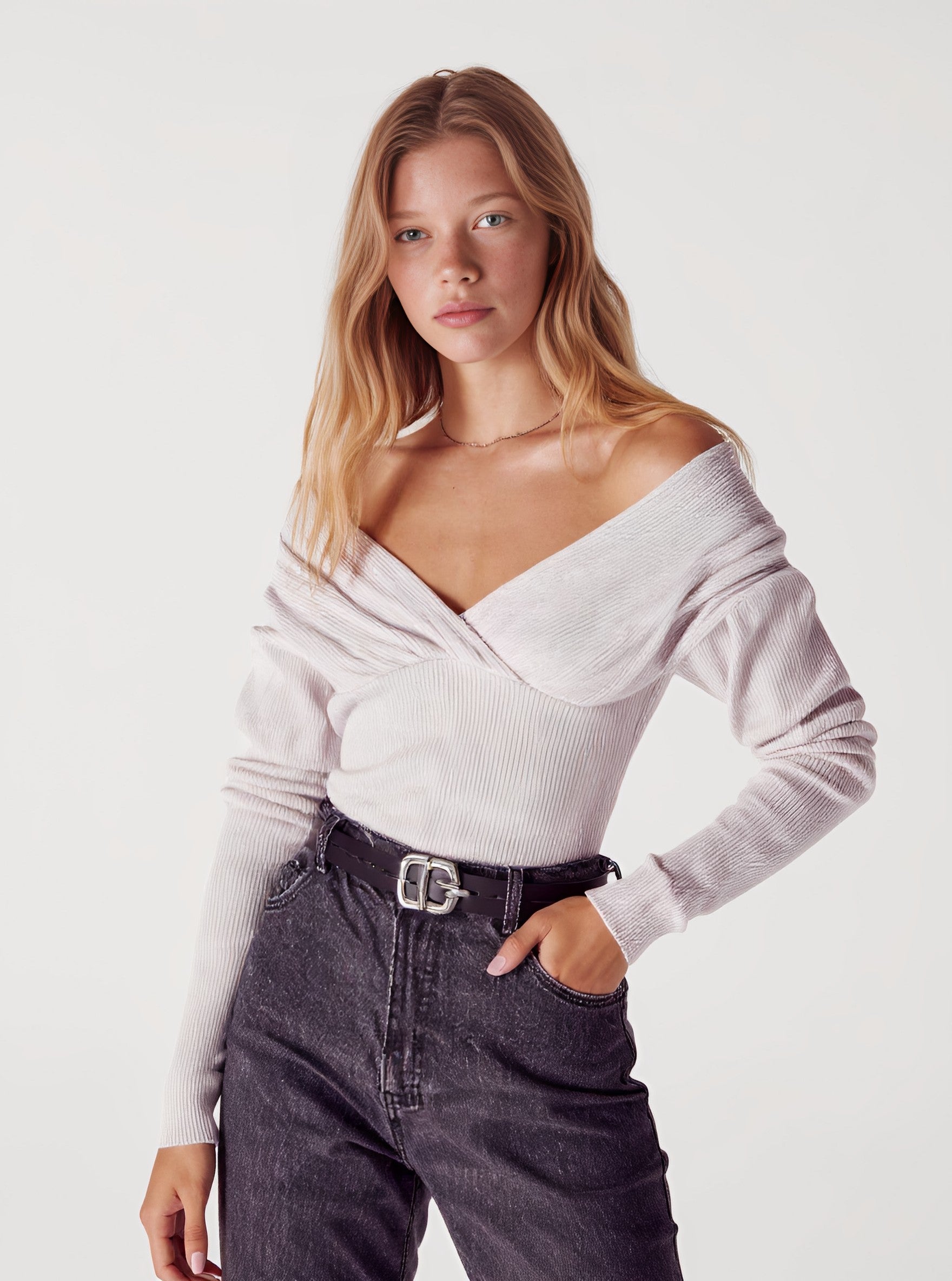 Little Shirt Winter Tight Fit Casual Style V-Neck Long Sleeve Top Regular Length Women's Fashion Clothing