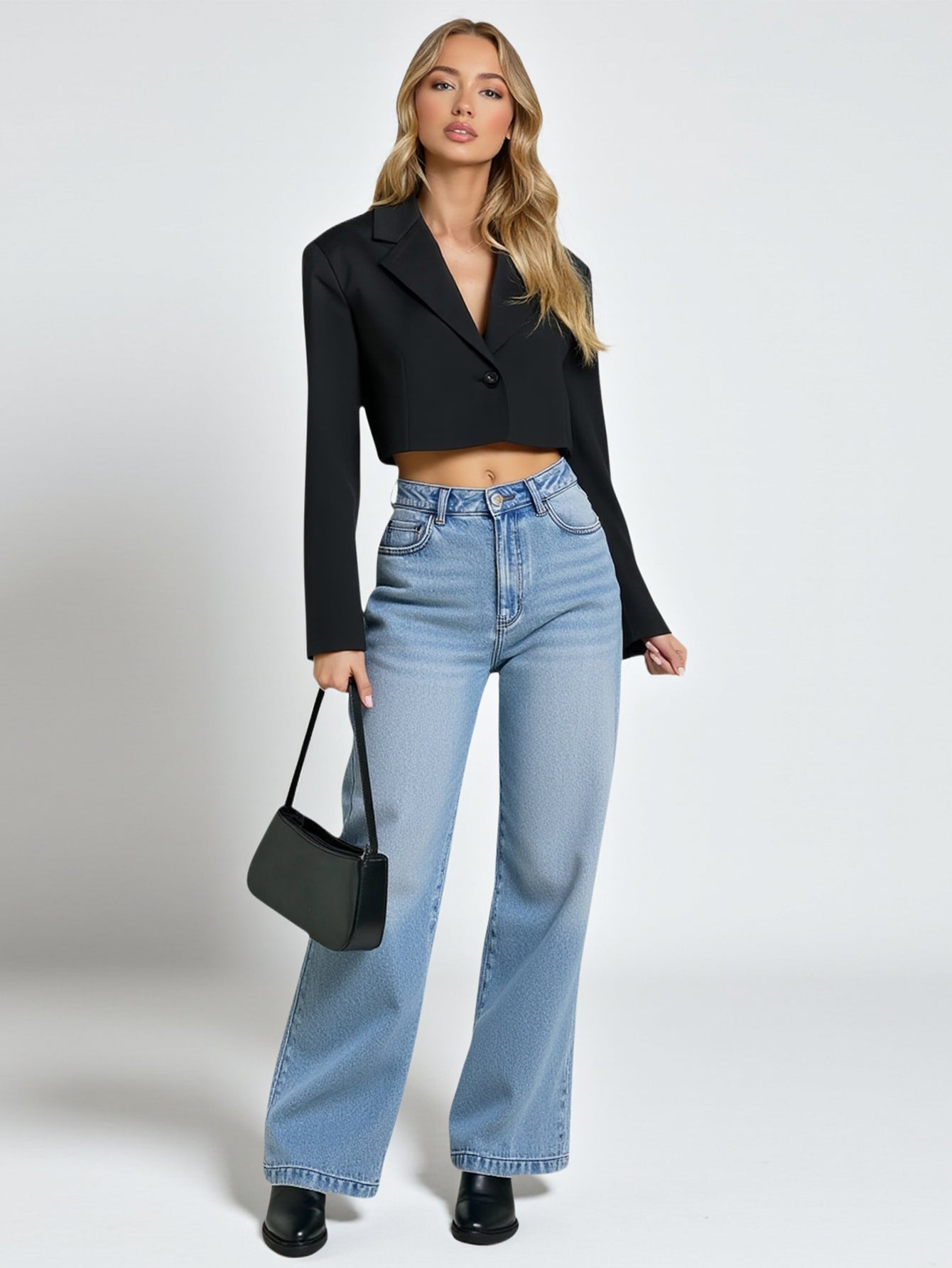 Jeans Summer Casual Simple Solid Color Button Natural Waist Full Length Straight Daily Jeans For Women