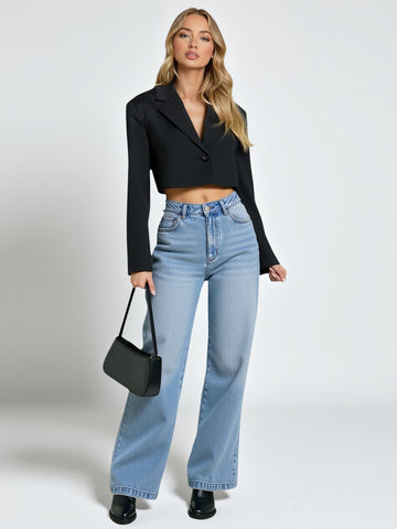 Jeans Summer Casual Simple Solid Color Button Natural Waist Full Length Straight Daily Jeans For Women