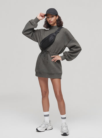 Casual Short Skirt Dress Autumn Fit Style Half High Collar Straight Sleeve Bodycon Dress Fashionable Casual Gown