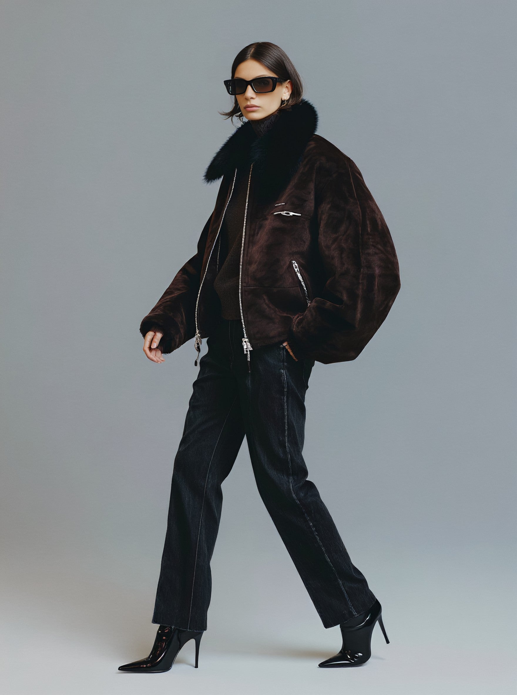 Fur One Women's Casual Style Fur Coat Winter Clothes Integrated Leather And Fur Outerwear