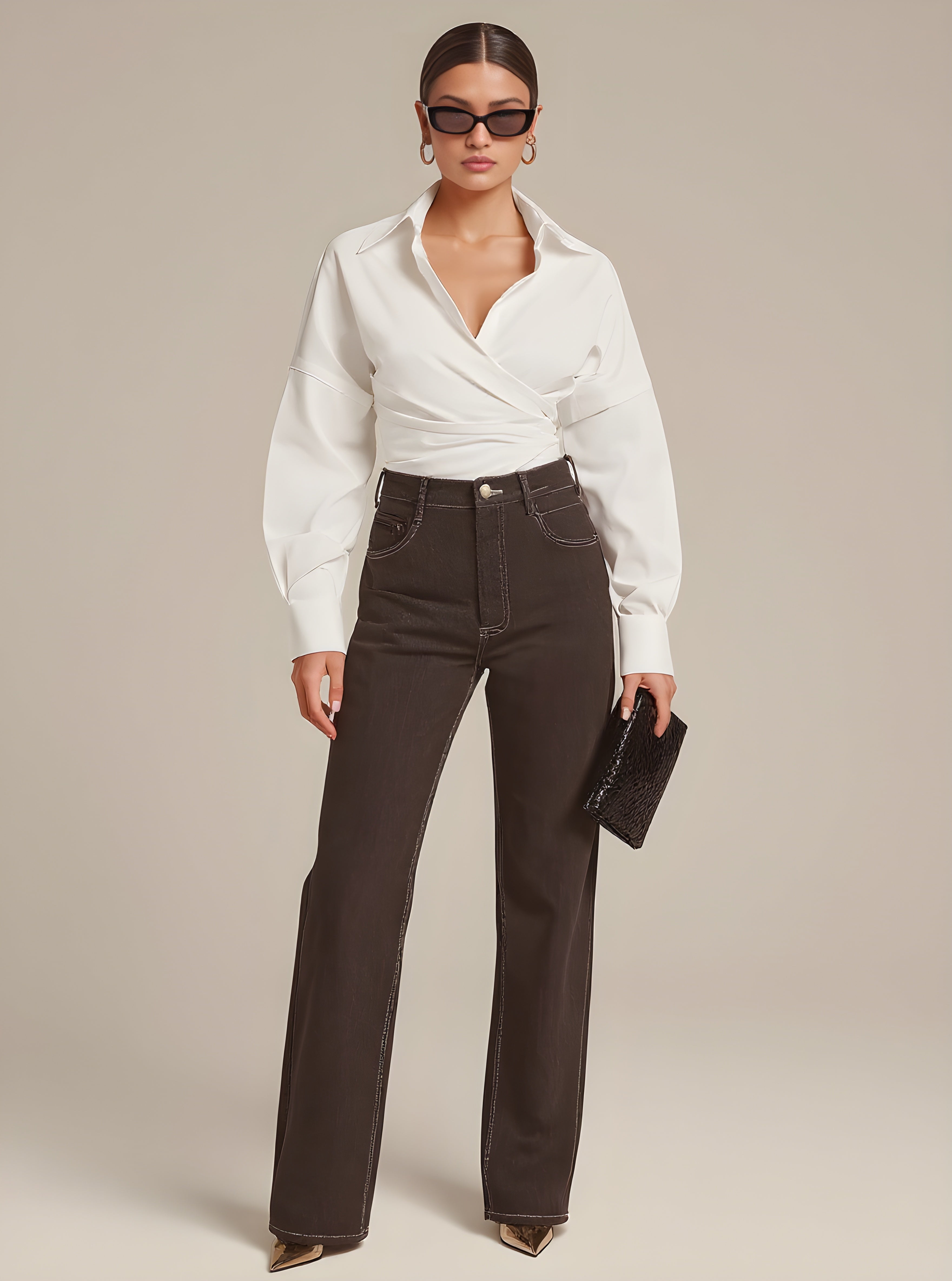 Autumn Shirts 2025 Women's Fashion Plain Long Cuff Sleeve Shirt Collar Nipped Waists Basics Shirts