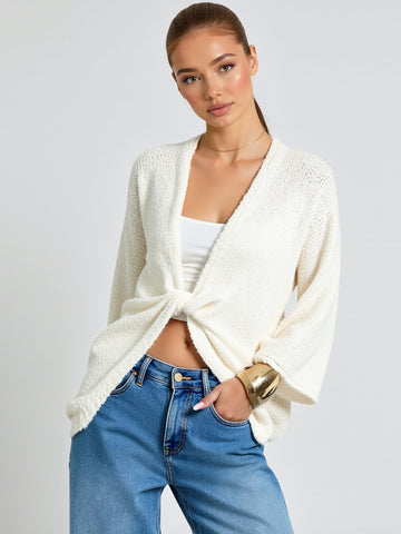 Autumn Cardigans 2025 Women's Casual Minimalism Plain Cross Long Sleeve V-Neck Daily Basic Cardigans