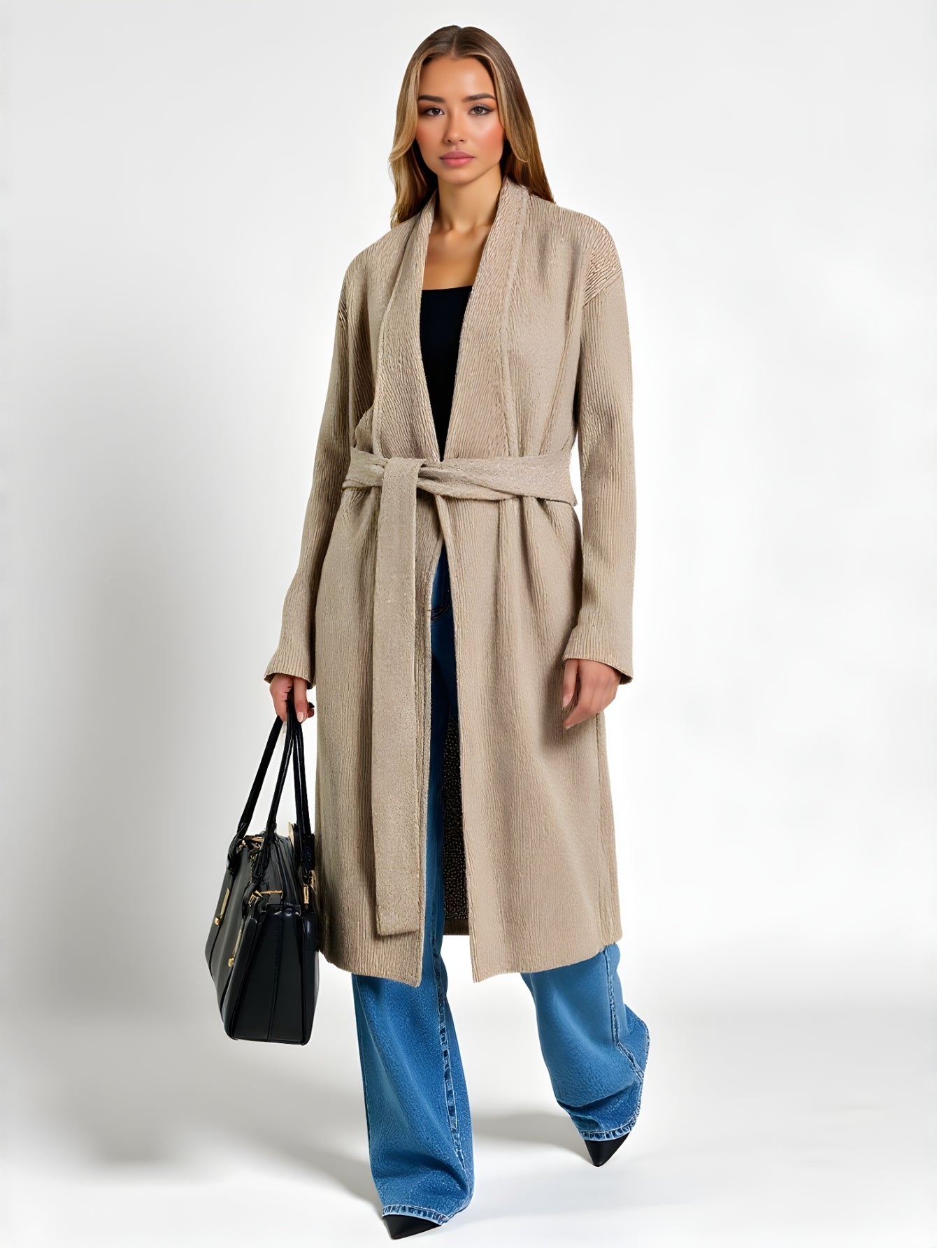 Women's Cardigan Loose Fit Long Sleeve Lace-Up Sweater Thick Large Lapel Versatile Autumn Winter Lazy Style