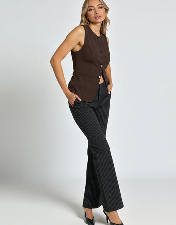 Women's 2025 Spring Summer Vests Sleeveless Round-Neck Button Front Pocket Detail Single Breasted Vests