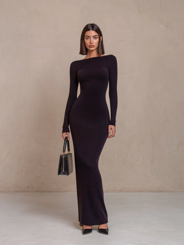 Autumn Casual Tight Fit Dress With Straight Sleeve One Shoulder Neckline Floor Length A-Line Skirt Style Women's Gown