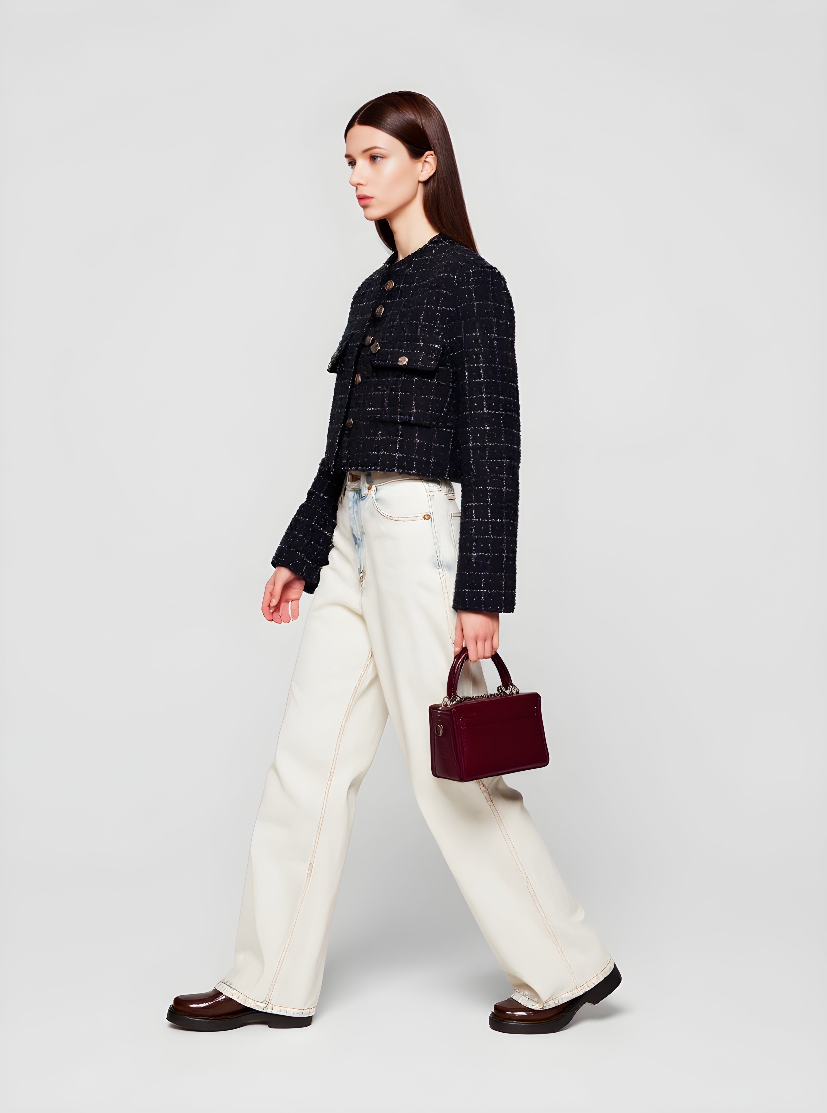 Women's Lightweight Jackets Autumn Winter 2025 Elegant Chic Checked Long Sleeve Round Neck Casual Lightweight Jackets