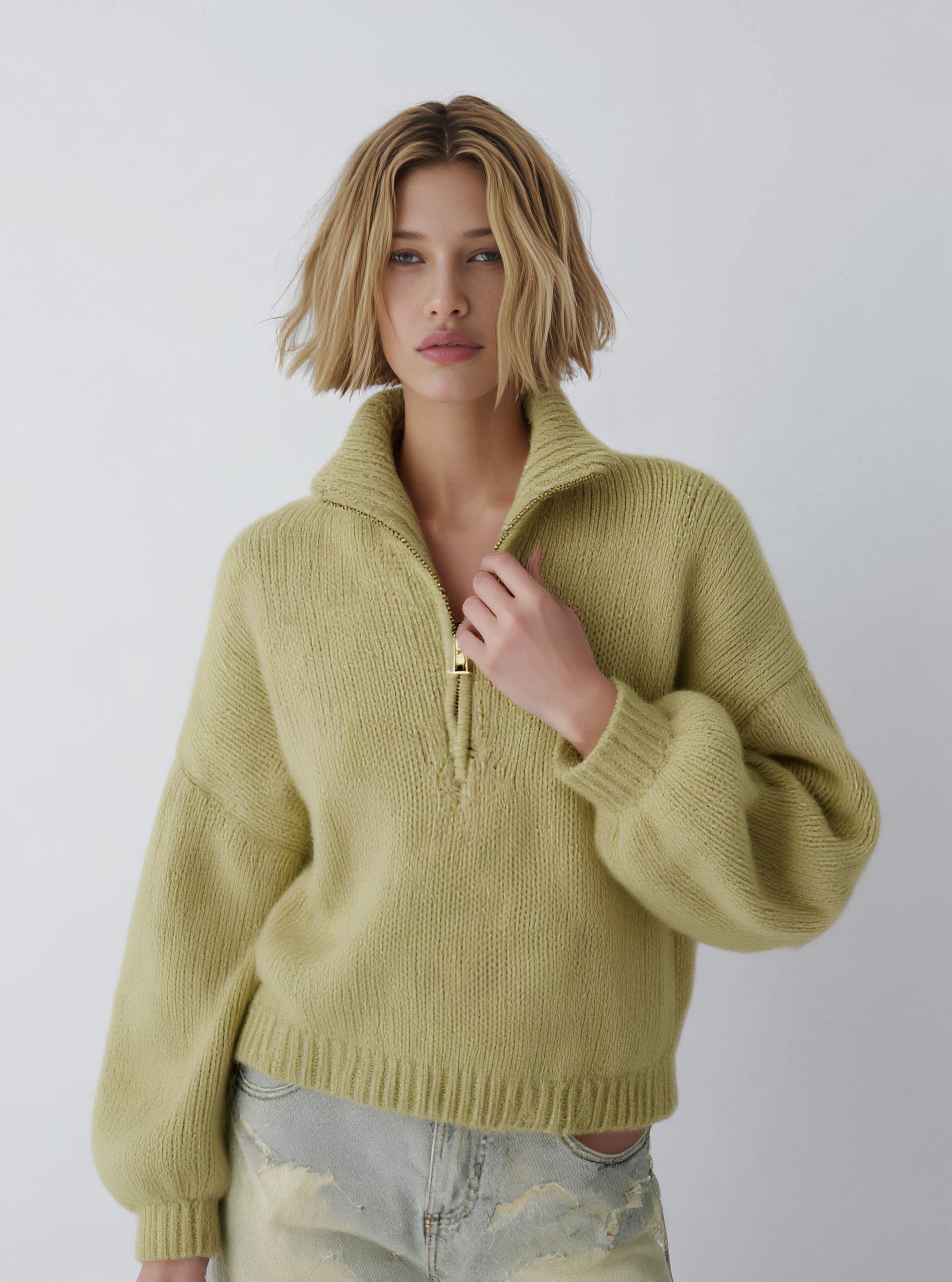 Winter Sweater Casual Fit Long Sleeve Straight Tube Cuff Collar Top Women's Fashion Comfortable Warm Knitwear