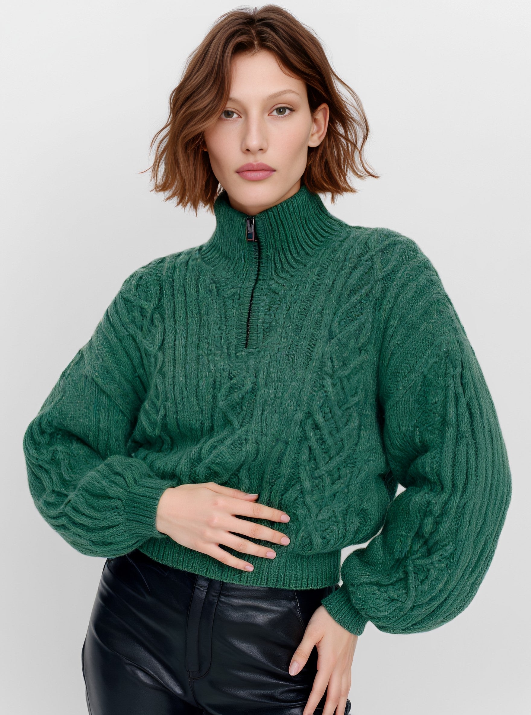 Loose Fit Long Sleeve Sweater Winter Casual Wear Stand Collar Straight Tube Cuff Fashionable Top Women's Clothing