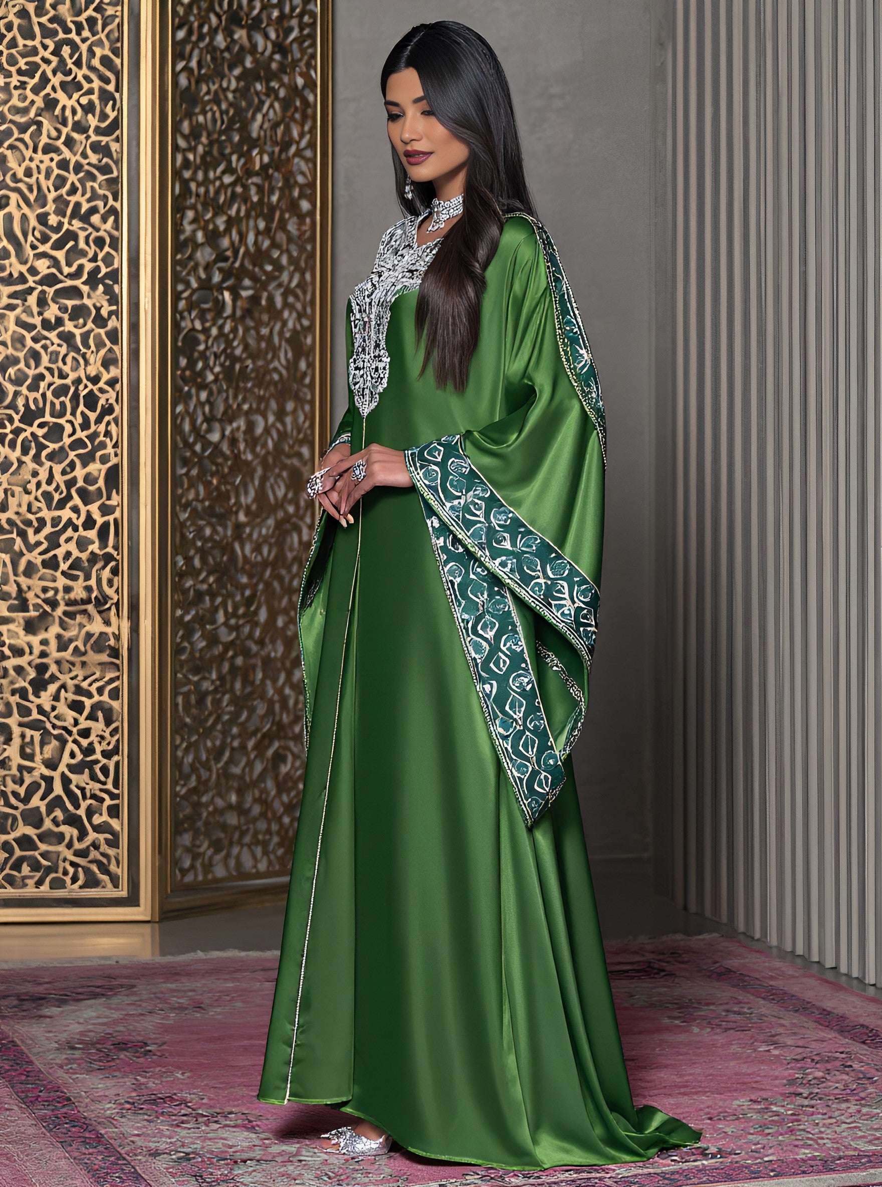 Loose Fit Kaftan Long Dress Casual Round Neck Straight Sleeve Autumn Fashion Muslim Arabic Robe Women's Clothing