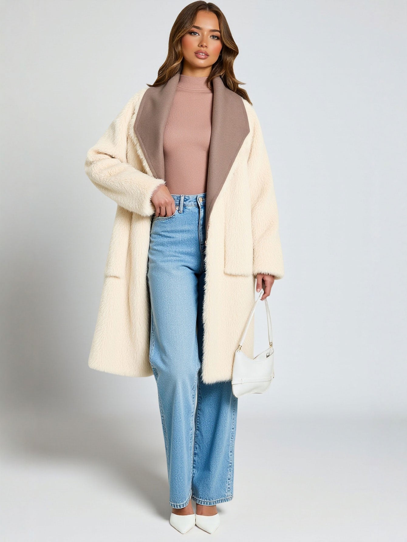 European And American Fashion Lapel Double Wear Long Sleeve Coat Women's Winter Outerwear Plush Style 