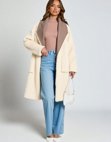 European And American Fashion Lapel Double Wear Long Sleeve Coat Women's Winter Outerwear Plush Style