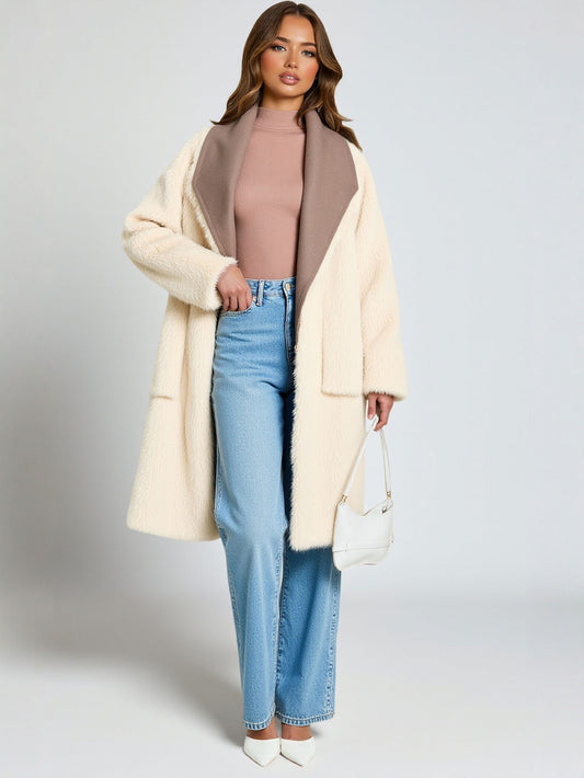 European And American Fashion Lapel Double Wear Long Sleeve Coat Women's Winter Outerwear Plush Style 