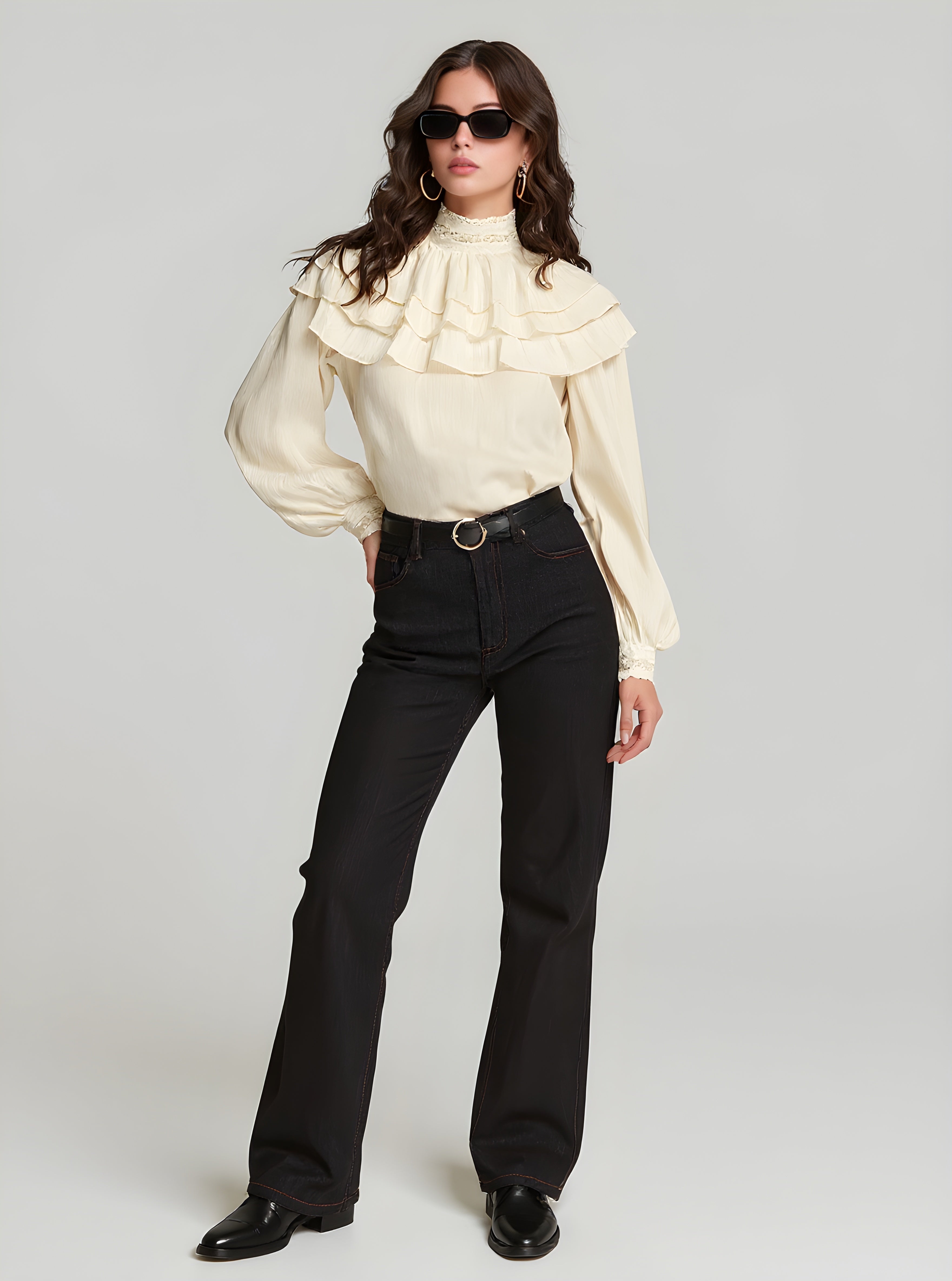 Autumn Blouses 2025 Women's Decent Plain Layered Lace Long Sleeve High Neck Daily Basic Blouses