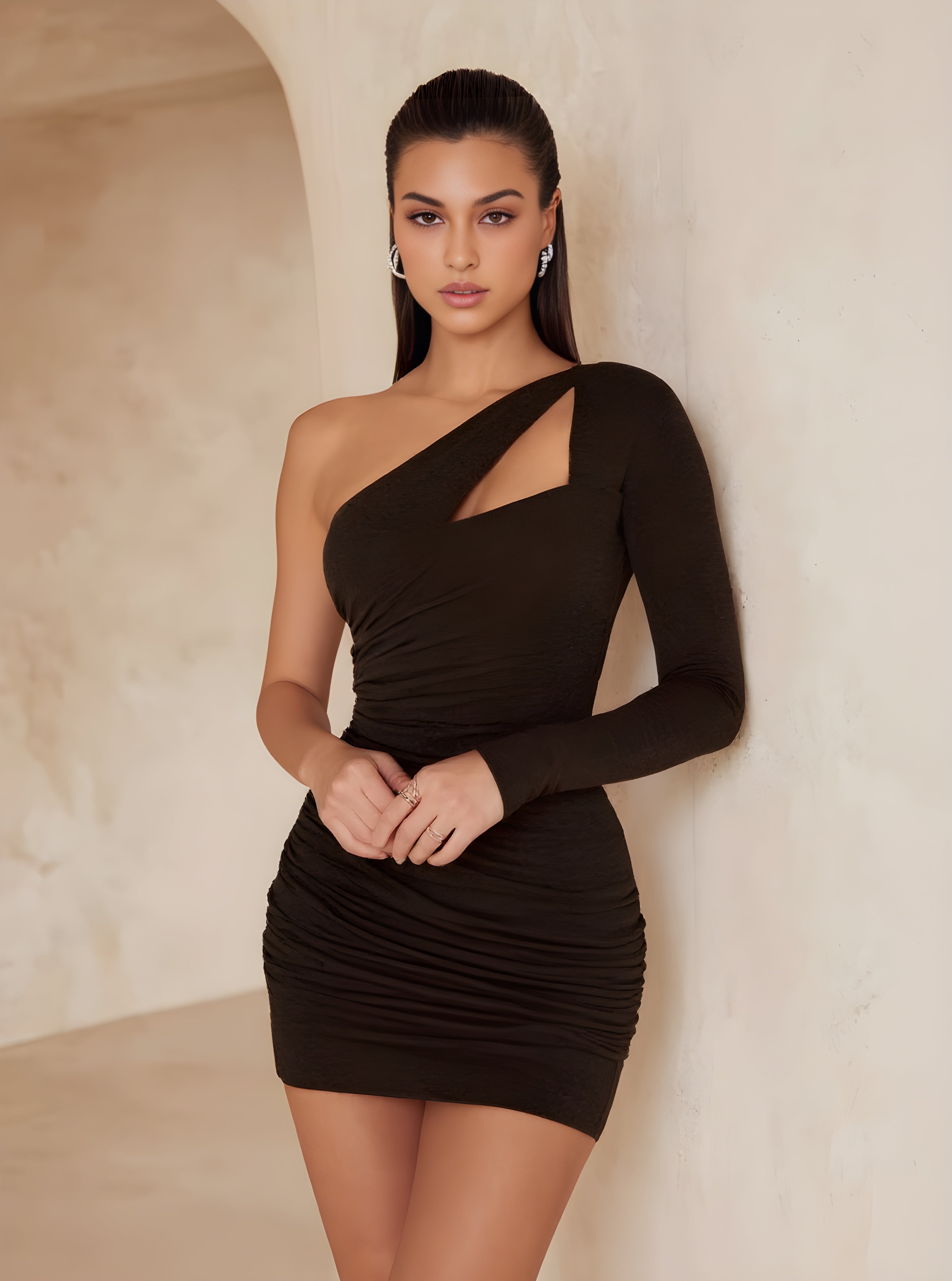 Women's Dresses Autumn Winter Fashion Daily 2025 Elegant Chic Plain Long Sleeve One Shoulder Mini Wrap Sexy Dresses