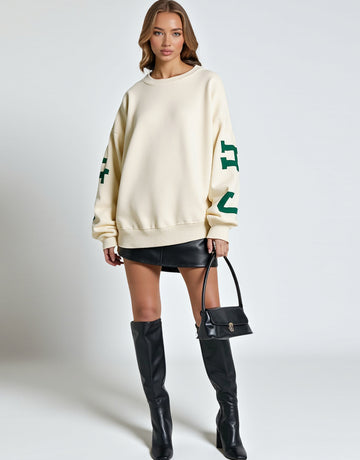 Women's Pullover Autumn Winter Simple Daily Basic Comfortable Letter Printing Drop-Shoulder Sleeve Crew Neck Casual Pullover