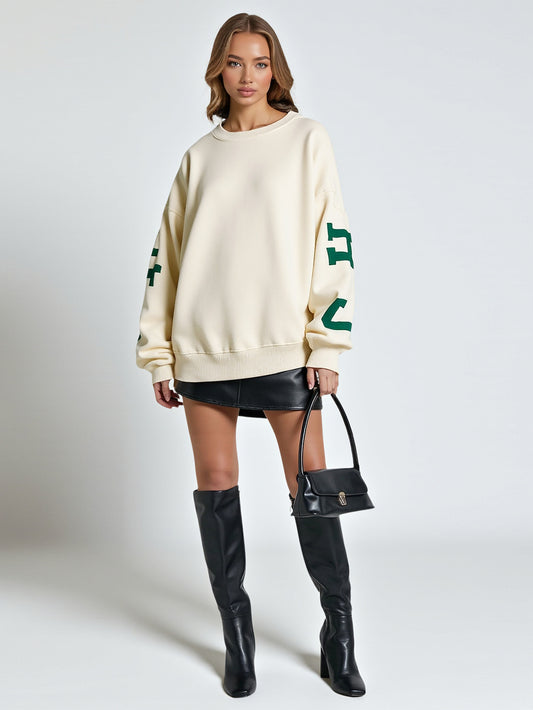 Women's Pullover Autumn Winter Simple Daily Basic Comfortable Letter Printing Drop-Shoulder Sleeve Crew Neck Casual Pullover