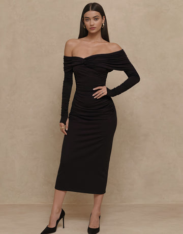 Autumn Tight Fit Mid-Length Dress With Shoulder Bows Straight Sleeve Casual Style Women's Fashion Skirt Type One Piece Dress