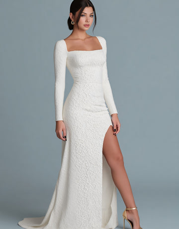 Autumn Tight Fit Party Dress Square Collar Long A-Line Skirt Straight Sleeve Women's Fashion Elegant Gown