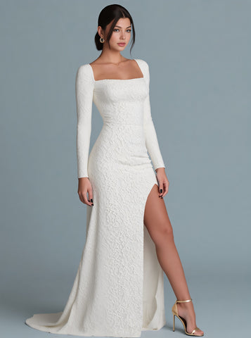 Autumn Tight Fit Party Dress Square Collar Long A-Line Skirt Straight Sleeve Women's Fashion Elegant Gown