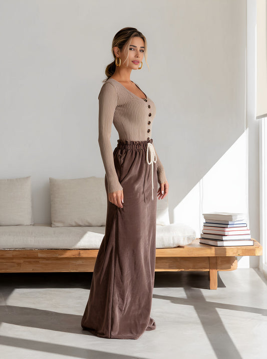 Loose Fit Midi A-Line Skirt Casual Style Regular Waistline Women's Fashion Autumn Season Clothing Item