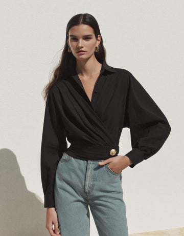 Autumn Shirts 2025 Women's Elegant Plain Long Sleeve Shirt Collar Nipped Waists Fitting Slim Office Lady Shirts