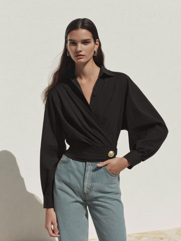 Autumn Shirts 2025 Women's Elegant Plain Long Sleeve Shirt Collar Nipped Waists Fitting Slim Office Lady Shirts