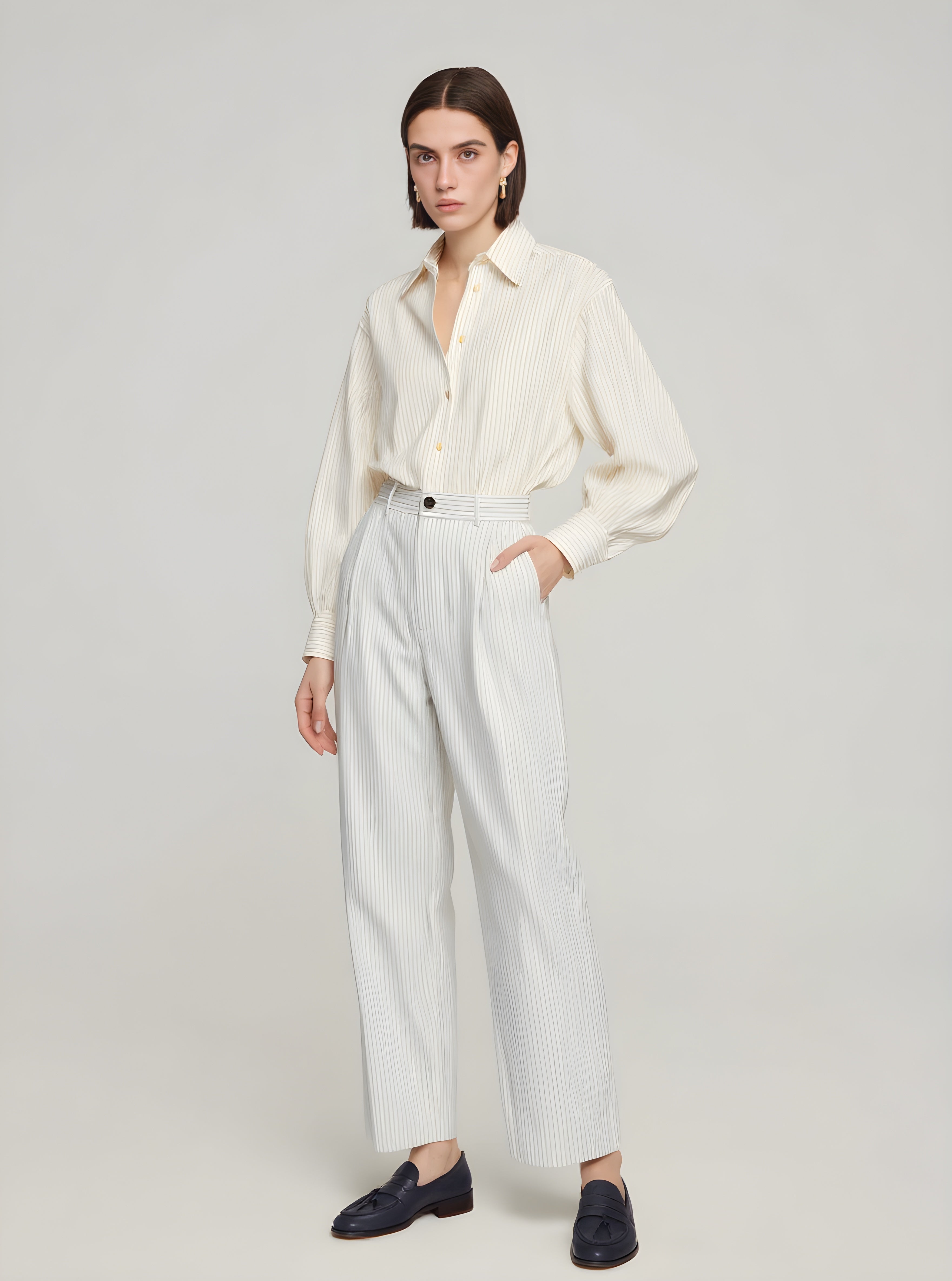 Women's Shirts Autumn Winter Fashion Daily 2025 Buttoned Exquisite Striped Long Sleeve Turn-down Collar Commute Shirts