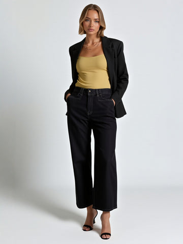 High Waist Elastic Fleece Wide Leg Jeans for Women Winter Solid Color High Waist Full Length Wide Leg