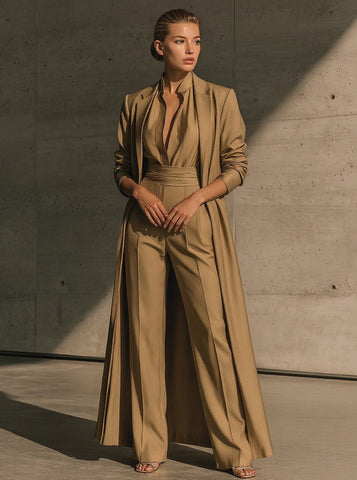 Women's Trench Coat Autumn Elegant 2025 Plain Lapel Long Sleeve Long Office Trench Coat