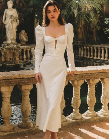 Women's Dresses Autumn Winter Daily Fashion 2025 Plain Long Sleeve Square Neck Wrap Midi Casual Dresses